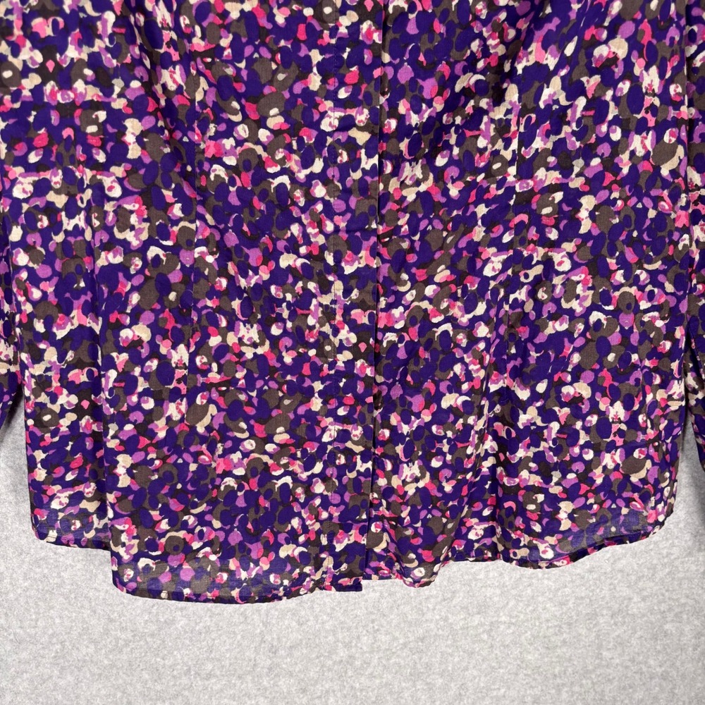 Coldwater Creek No Iron Button Shirt Medium Purple Abstract Floral Dots Cotton - Picture 3 of 12